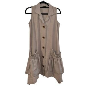 For Cynthia Gray Sleeveless Sharkbite Hem Dress Size XS Linen Blend